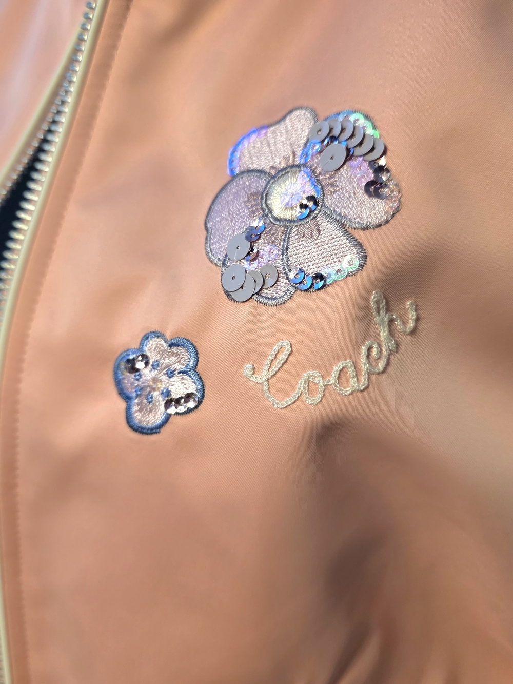 Coach Pink Floral Varsity Bomber Jacket + Matching Wristlet Bundle Medium - Picture 5 of 16